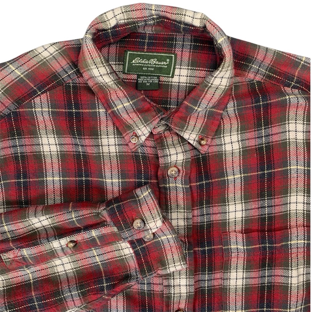 Eddie Bauer Flannel Shirt Mens M Red Plaid Long Sleeve Button Down Regular Fit